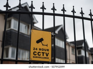 24 Hour Cctv Surveillance Sign On Gated Community 