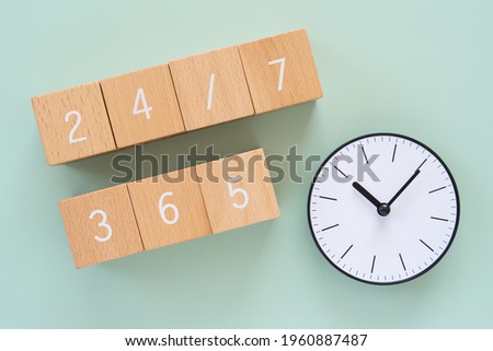 24 hours 365 days; Seven wooden blocks with 