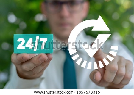 24 hours 7 days business open work concept. Round the clock service.