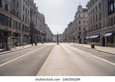 24 MARCH 2020 / London, UK: Regent Street View Photo Of Empty Street.