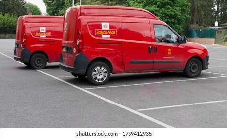 24 May 2020 - England, UK: Red Royal Mail Vans Side By Side In Car Park