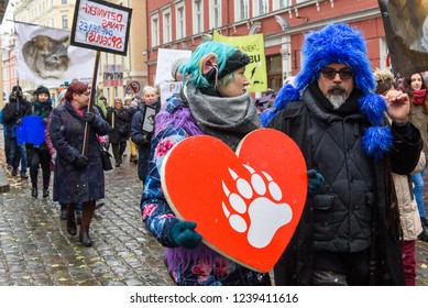 24.11.2018. RIGA, LATVIA. March For Animals In Riga, Latvia. The Biggest Animal Advocacy Event In The History Of Latvia.