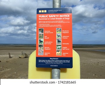 24th May 2020, County Meath, Ireland.  Public Safety Information Notice At Laytown Beach Regarding Restricted List Of Dog Breeds For Dog Owners.