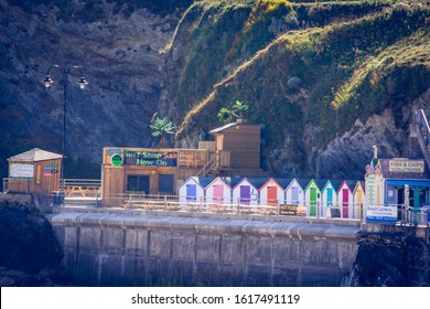 25 July 2018: Newquay, Cornwall, UK-A Surf Board Hire Shop And Fish & Chips On Towan Beach, Newquay, Cornwall, Uk