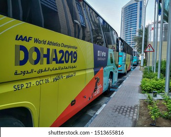 25 September 2019; Doha, Qatar:  Buses Carrying Delegates Of IAAF World Athletics Championship 2019