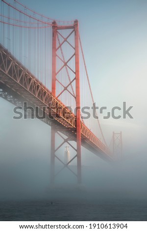 25 th of April Bridge during a foggy day in Lisboa, Portugal