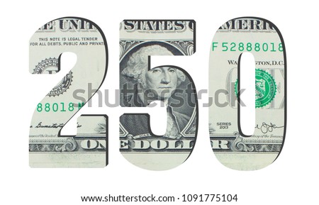 250 Number. American dollar banknotes. Money texture. Isolated on white background