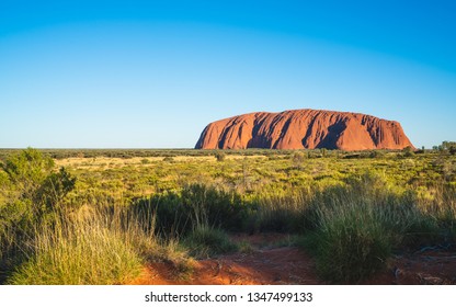 25th December 2018, Sydney NSW Australia : Scenic view of Uluru with clear blue sky on sunny summer day in NT outback Australia