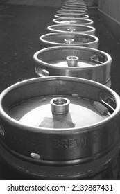 25th March 2022- Letters Pressed In The Rim Of A Stainless Steel Beer Keg, Awaiting Collection, On A Street In The Town Centre At Carmarthen, Carmarthenshire, Wales, UK.