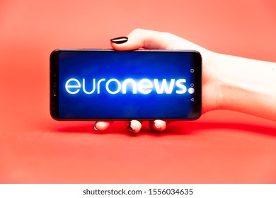 26 08 2019 Tula: Euronews On The Phone Display. Logo