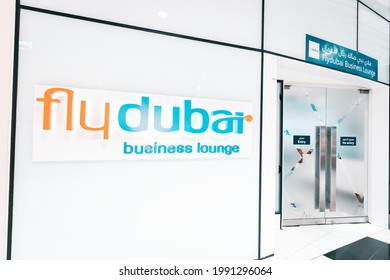 26 February 2021, Dubai, UAE: Flydubai airline business lounge zone in Dubai Airport