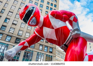 26 November 2015, NEW YORK CITY, NY, USA , Red Power Ranger Balloon Is Flown In Macy's Annual Thanksgiving Day Parade New York.