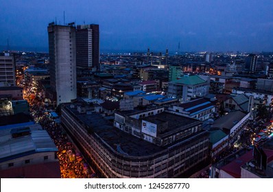 26 November 2018-Lagos Nigeria:  Night View Of Busy Lagos Streets In Marina, Lagos Nigeria