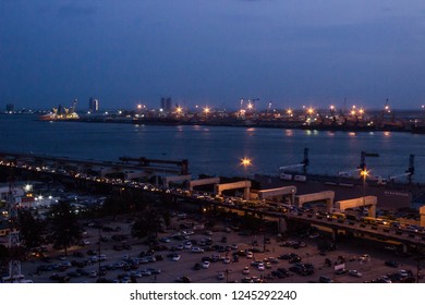 26 November 2018-Lagos, Nigeria: Night View Of Lagoon Front In Marina, Lagos Nigeria.