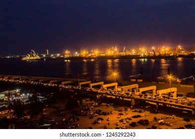 26 November 2018-Lagos, Nigeria: Night View Of Lagoon Front In Marina, Lagos Nigeria.