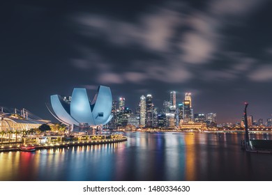 26-JUL-2019, Singapore : View Of Singapore In Night Time With Cloudy Sky