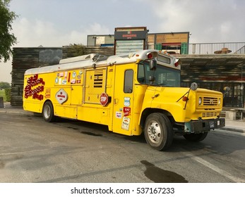 26th November 2016 - Doha, Qatar: Burgeri Fastfood Resturant Bus Parked Outside The Aspire Park, Doha, Qatar