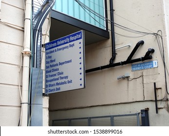 26th September 2019, Dublin, Ireland. Hospital Signage At Temple Street Children's University Hospital, A Children's Hospital Located On Temple Street, Dublin, Ireland. 