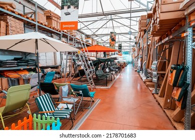 27 June 2022, Antalya, Turkey: Garden Furniture And Equipment For Sale At Bauhaus Chain Store