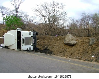 27 October 2005 An Overturned Lorry On An Infamous Accident Black Spot On The Road To Livingstone In Zambia, Southern Africa 