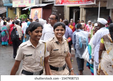 27/June/2019, Pune, India. A Woman Police Constable Walking At Palkhi Pilgrimage.