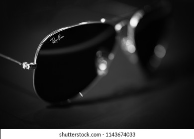 27th - July - 2018 - Staffordshire, Ray Ban Aviator Sunglasses On A Black Background, Black And White