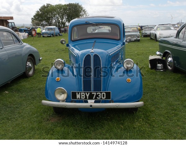 27th May 2019- A lovely old Ford\
Popular two door saloon car being displayed at a classic vehicle\
show near Newcastle Emlyn, Ceredigion, Wales,\
UK.
