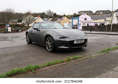 28th January 2022- A stylish Mazda MX5 RF Sport Nav, sports coupe, parked in the town carpark at Laugharne, Carmarthenshire, Wales, UK.