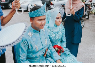 28th June 2018, Kuala Lumpur Malaysia.Portraiture of Muslim bride and groom wearing traditional cloth during wedding ceremony.