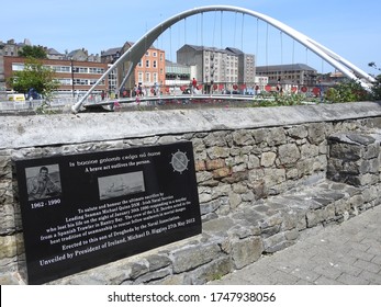 28th May 2020, Drogheda, County Louth, Ireland. Plaque Erected On Wall Next To River Boyne To Salute Drogheda Seaman Michael Quinn Of L. E Deirdre, Who Died Trying To Rescue A Spanish Trawler In 1990