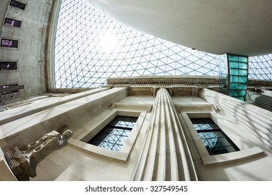 29. 07. 2015, LONDON, UK - British Museum view and details. Fisheye lens effects