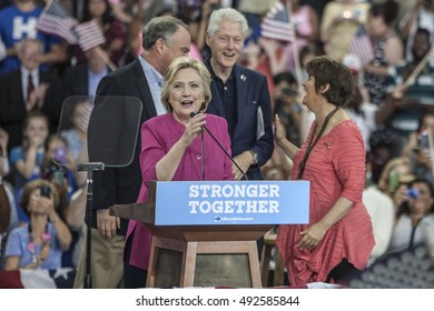 29 July 2016 - Philadelphia,PA - Secretary Hillary Clinton Democratic Presidential Nominee Rally In Philadelphia (l-r Tim Kaine, Hillary Cinton, Bill Clnton & Anne Holton). 