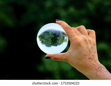 29 November 2019 ; Maldives; Lensball Photography With Green Environment; A Girl Is Holding Lensball In Her Hand And A Photographer Trying To Capture Scenic Beauty Of The Trees With Trick Photography