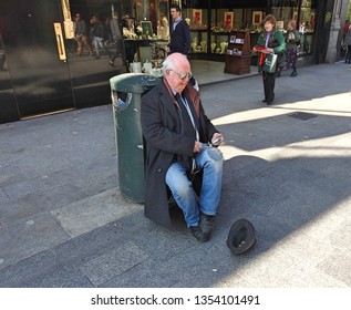 29th March 2019, Dublin, Ireland. Busker Performing On Grafton Street, Dublin City Centre. 