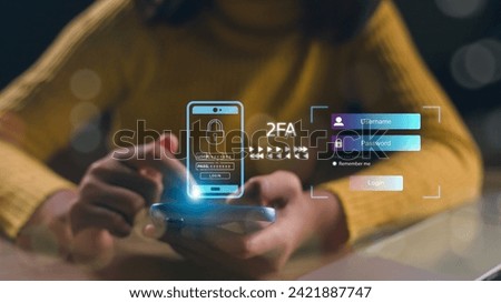 2FA increases the security of your account, a Two-Factor Authentication futuristic virtual interface screen displaying a 2FA concept, Privacy protects data, and cybersecurity.