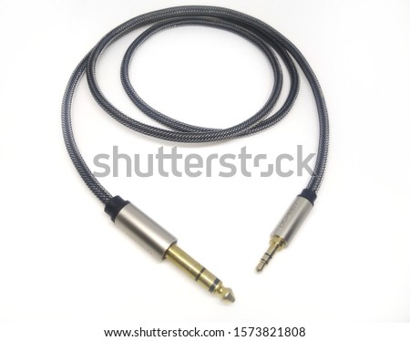 2-jack cable for connecting the guitar to a white background