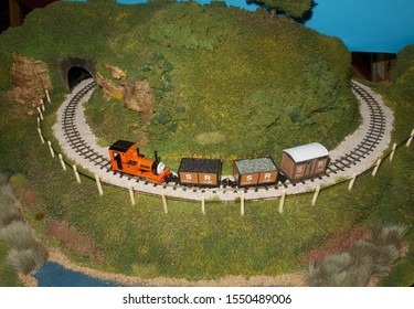 2nd November 2019- A Fun Model Train Being Demonstrated In The Village Hall At Bronwydd Arms Near Carmarthen, Carmarthenshire, Wales, UK. 