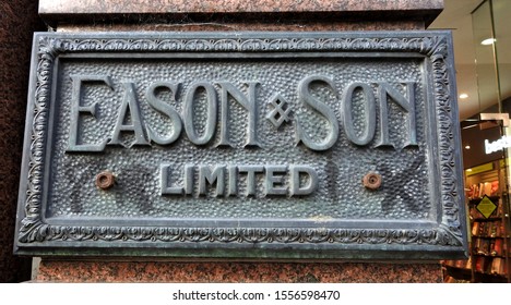 2nd October 2019, Dublin, Ireland. Eason And Son Limited  Bookstore Name Plaque Outside Their Iconic O'Connell Street Store. 