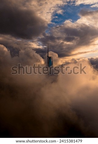 The 2nd tallest Skyscrappers looks majestic from an aerial view during the morning low cloud hours