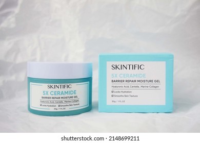 3 April 2022. Medan, Indonesia. Skintific Barrier Repair Moisture Gel In White Background.