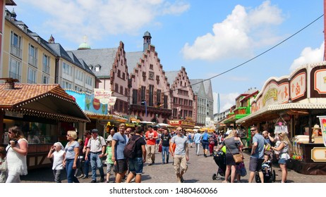 3 August, 2019, Römerberg Historical Market Square In Frankfurt, Germany. One Of The Tourist Attraction In Frankfurt.