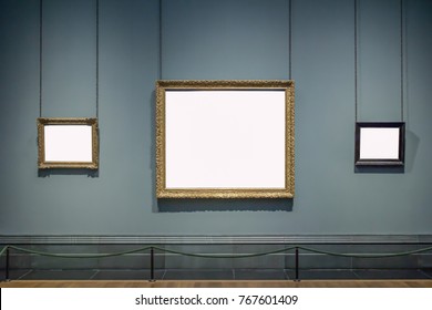 3 Blank Hanging Individual Frames In An Art Gallery Museum Exhibition Template