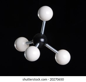 A 3 dimensional model of a methane molecule.