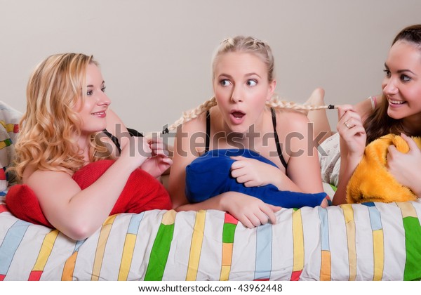 3 Friends Having Pajama Party Bedroom Stock Photo Edit Now