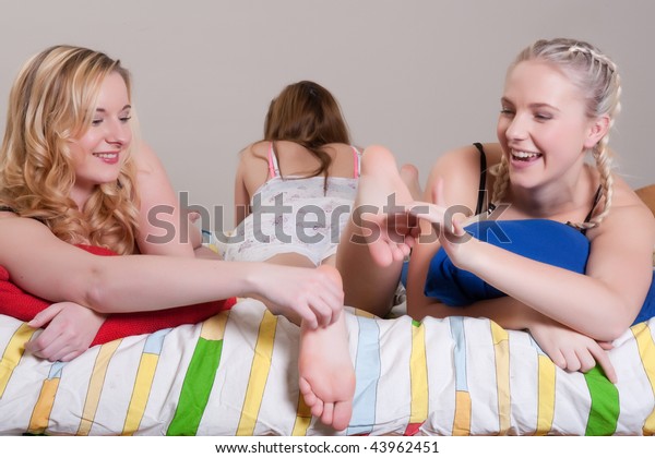 3 Friends Having Pajama Party Bedroom Stock Photo Edit Now