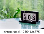 3 January calendar table with blurred nature background. With customizable space for text or ideas.