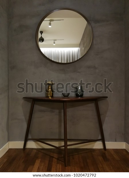 3 Legged Side Table Against Concrete Stock Photo Edit Now 1020472792