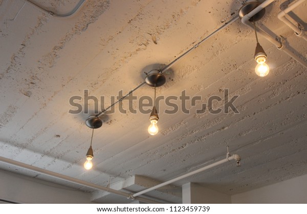 3 Light Bulbs Hanging Ceiling Industrial Stock Photo Edit