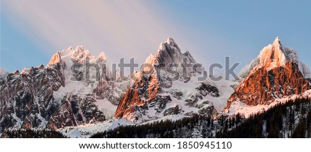 3 mountain peak snow in winter Alp  landscape