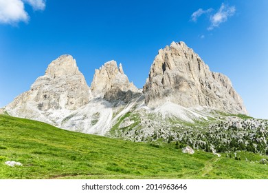 3 Mountain Peaks Rising High Up In The Sky In The Dolomite Mountains